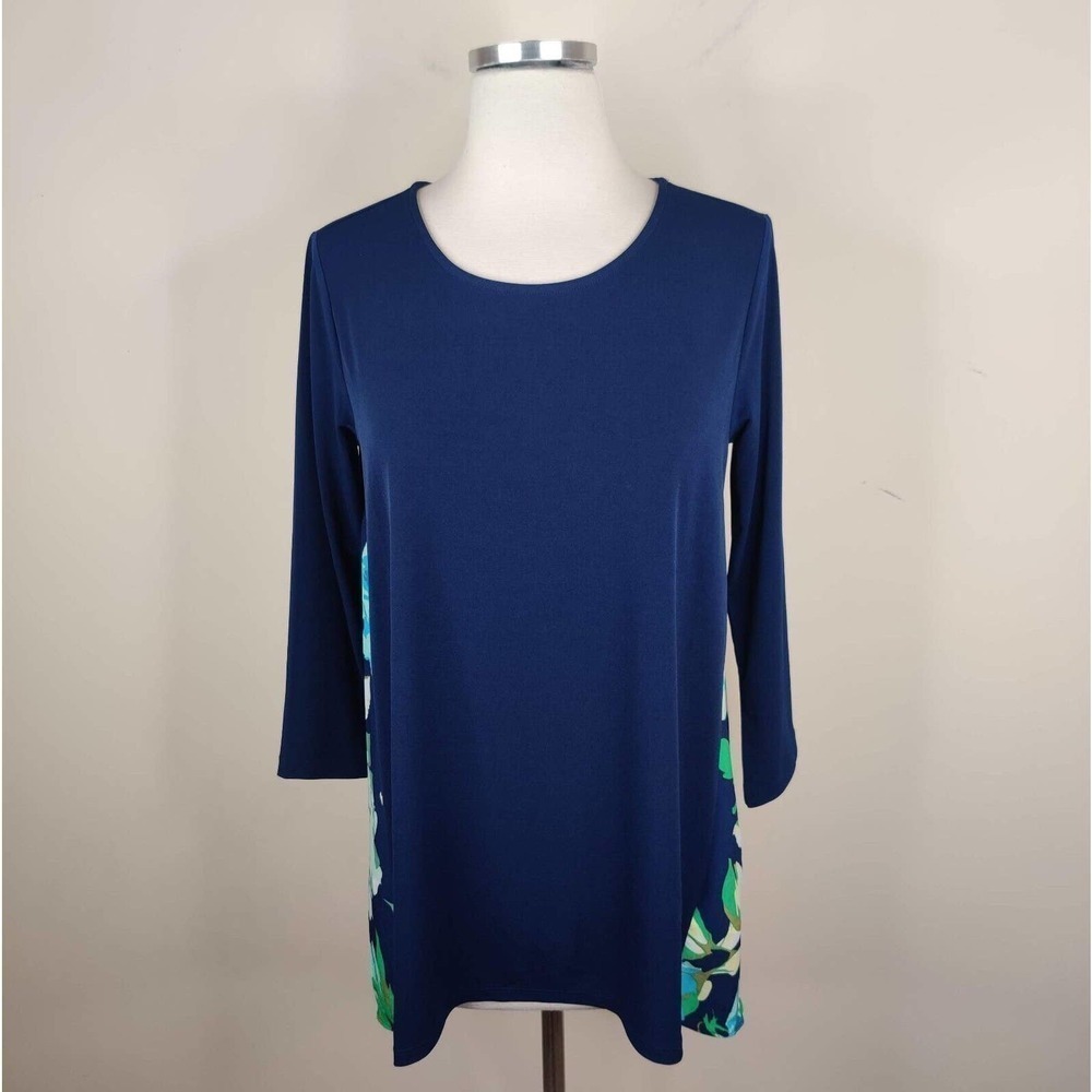 Susan Graver Tunic Liquid Knit + Floral Chiffon Back